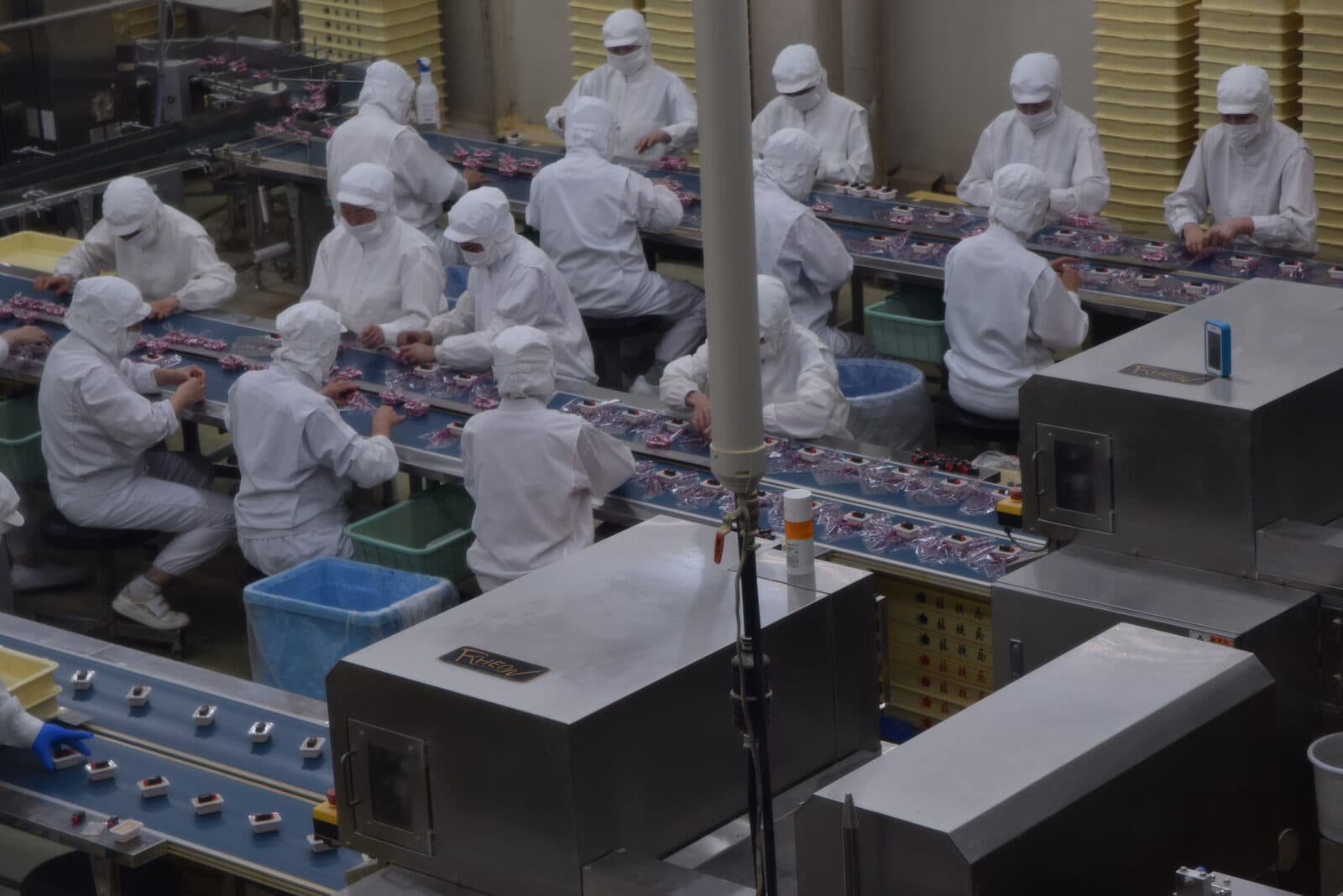 信玄餅の工場見学。パッケージは手作業で作られています